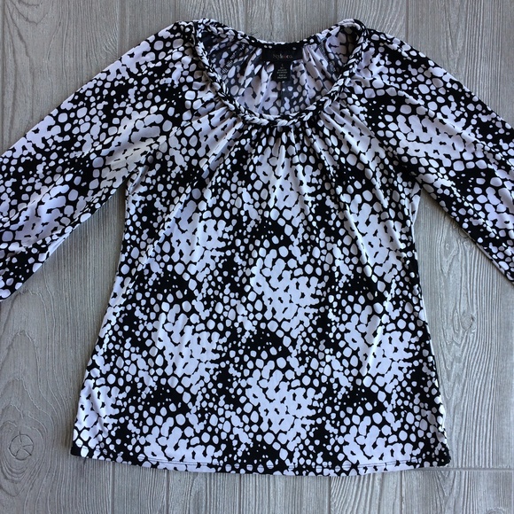 Style & Co Women's Mixed-Media Sheer-Sleeve Blouse Black main image 0